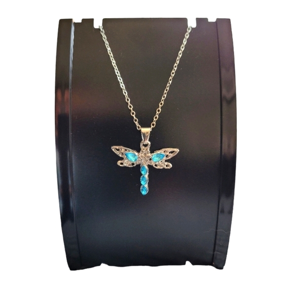 None Jewelry - Necklace silver toned with removable dragonfly with rhinestone accents. New